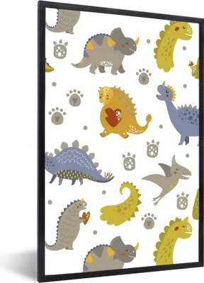 Produktbild von MuchoWow® Gerahmtes Poster Dinosaurier - Kinder - Design - Jungen - Mädchen - Kinder 20x30 cm - Poster mit Schwarzem Bilderrahmen Wandposter Rahmen Foto Bilder - Drucken - Bilder Poster im Rahmen