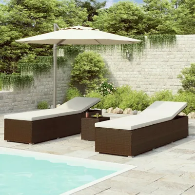 Produktbild von The Living Store 3-tlg. Garten-Sonnenliegen mit Teetisch Poly Rattan Braun