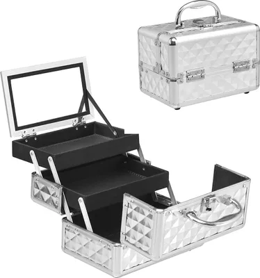 Produktbild von GOPLUS Schminkkoffer Kosmetikkoffer, Beauty Case, Make up Box, Friseurkoffer, , Multikoffer, Etagenkoffer, Werkzeugkoffer für Reise (Silber)
