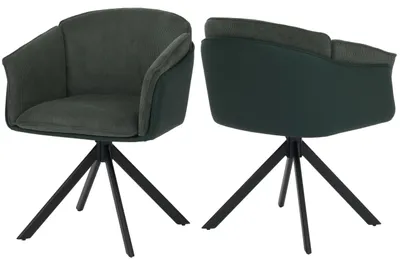 Imagen del producto de Juego de 2 sillas de comedor HWC-R24, sillas de cocina, giratorias, con estructura de metal, tapizadas en cuero sintético, tela/textil, color verde