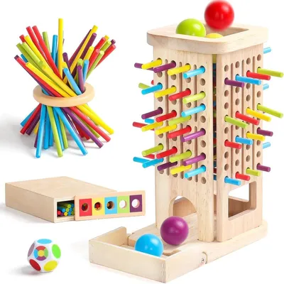 Produktbild von 3-in-1-Montessori-Holzstabspiel – Lernspielzeug im Bereich MINT ab 3 Jahren – Farbsortieren & Denkspiel