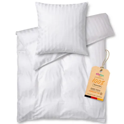 Produktbild von EllaTex Hotelbettwäsche 135x200 + 80x80 cm 100% Baumwolle Damast Streifen Bettwäsche Set Hotelverschluss