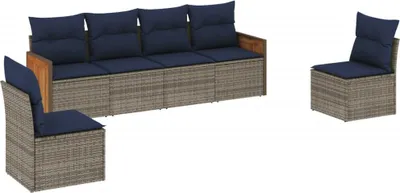 Immagine prodotto di vidaXL Set di divani da giardino a 6 pezzi con cuscini, grigio, polyrattan