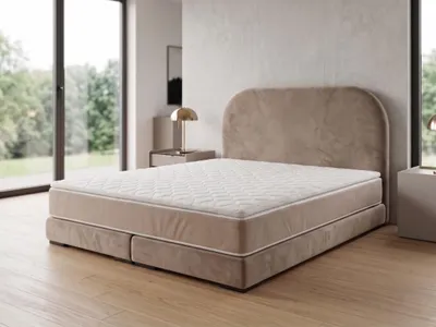Produktbild von Polsterbett  LEON 1 mit Kopfteil, modernes gepolstertes Bett in 90 x 200 cm Farbe: Creme
