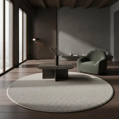 Produktbild von Wohnzimmerteppich Uni Modern Waschbar Strapazierfähig | Rund Creme 120x120 cm Schlafzimmer Fußbodenheizung geeignet | CIMA – Kadima Design