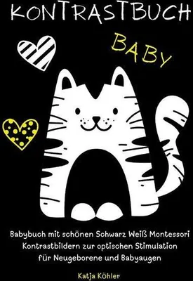 Produktbild von Kontrastbuch Baby Babybuch mit schönen Schwarz Weiß Montessori Kontrastbildern zur optischen Stimulation für Neugeborene und Babyaugen