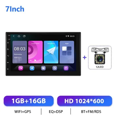 Zdjęcie produktu dla Radio samochodowe z systemem Android i CarPlay – system multimedialny 2-DIN – ekran dotykowy 17,8 cm – 1 GB + 16 GB – rozdzielczość 1024×600 – kamera cofania – sterowanie z kierownicy