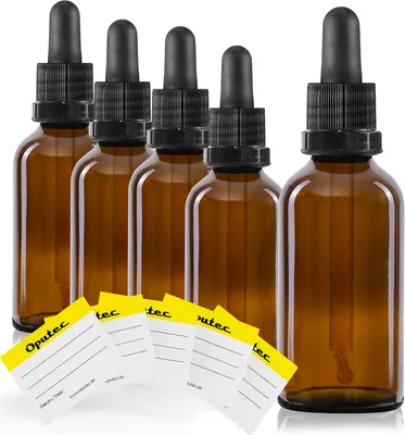Obrázek produktu pro 5 x 50 ml lahvička s pipetou, hnědé sklo, standardní skleněná pipeta