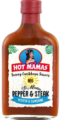 Zdjęcie produktu dla HOT MAMAS Sunny Caribbean Sauces Pepper and Steak in der Flasche 195ml