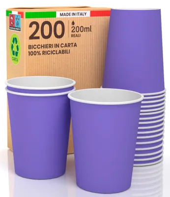 200 Papierbecher 200 ml, biologisch abbaubar, Wegwerfbecher, violett