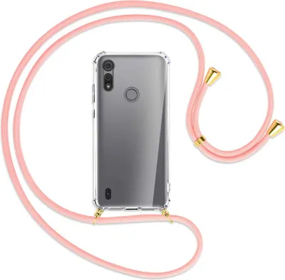 Produktbild von Handykette Backcover-Schutzhülle mit Band (Metall goldfarben) für Motorola Moto E6s - rosa