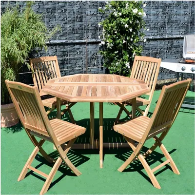 Produktbild von Teako Design Gartenmöbel Set 4 Klappstühle Klapptisch Teakholz 120cm