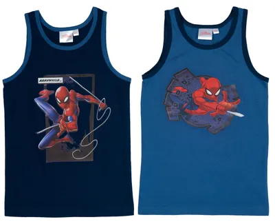 Produktbild von Marvel Spiderman Unterhemd für Jungen Kinder Tank Top Hemdchen Unterwäsche Blau (2er Pack) 122-128