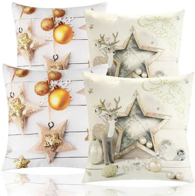 Produktbild von com-four® 4x Zierkissenbezug 45x45cm - Set Kissenhüllen mit Weihnachtsmotiv - dekorativer Bezug für Dekokissen, Sofakissen und Wurfkissen - Oxford-Gewebe