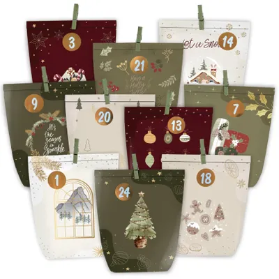 Adventskalender zum Befüllen, 24 Tüten mit Zahlenaufklebern
