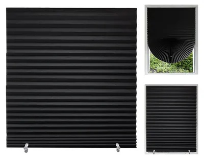 Plissee-Gardine, 90x180 cm, Schwarz, selbstklebend, UV-Schutz