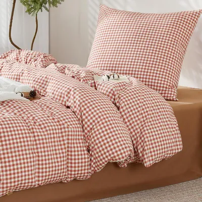 Immagine prodotto di Biancheria da letto 155x220 cm, cotone, a quadri, 2 pezzi, color terracotta