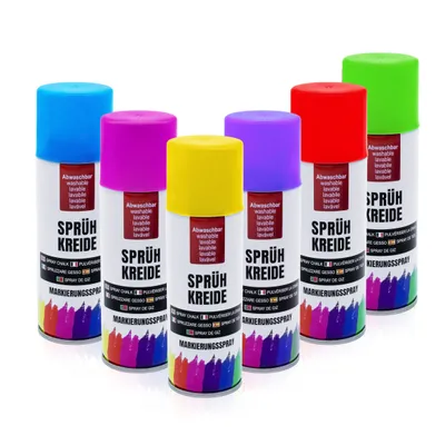 Immagine prodotto di Gesso spray idrosolubile in bomboletta da 100 ml - set di 6 - gesso spray in 6 diversi colori vivaci - gesso liquido spray lavabile per marcare