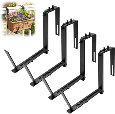 Produktbild von 4 Stück verstellbare Blumenkastenhalter aus Metall für Balkonbrüstungen und Geländer, mit 2 Montagearten für Pflanzkästen an Wänden, in Gärten, an Zäunen und auf Terrassen