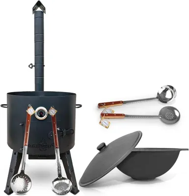 Productafbeelding van Buitenoven Gietijzer - Vuuroven Kazan - Buiten Koken - Dikke Wand - 22 Liter - Zwart