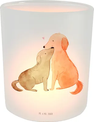 Produktbild von Mr. & Mrs. Panda Glas Windlicht Hunde Liebe - Transparent - Geschenk, Kuss, Kerzenhalter, Herz, Verliebt, Teelichthalter, Hund, Sprüche, dekolicht