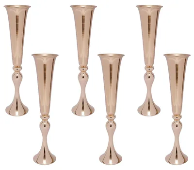 Immagine prodotto di Vaso alto per matrimonio - Set di 6 vasi per fiori - 56,5 cm - Metallo con base alta - Superficie effetto specchio - Decorazione per tavola per matrimonio e casa - Oro