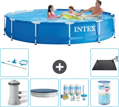 Immagine prodotto di Piscina Intex con struttura rotonda - 366 x 76 cm - blu - inclusa copertura della pompa - pacchetto di manutenzione - filtro - kit di pulizia - tappeto solare