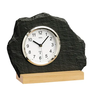 Produktbild von AMS 5114 Tischuhr Funk Holz Buche mit Glas Schiefer Naturschiefer Schieferuhr