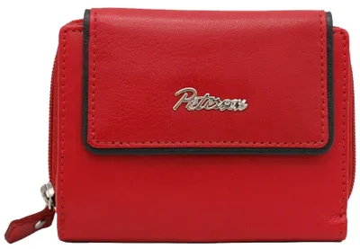Produktbild von Peterson | Kleines Damenportemonnaie, aus Naturleder, mit Druckknopf und Reißverschluss, Schwarz, Rot, 13x11 cm