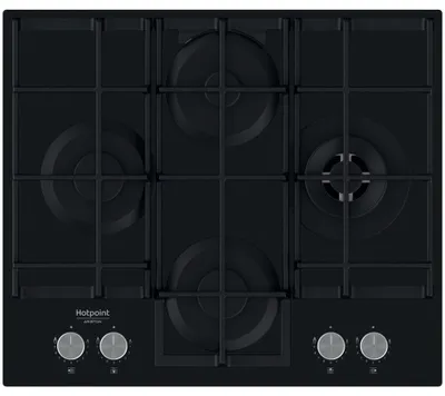 Produktbild von Hotpoint HAGS 62F/BK, Schwarz, Integriert, 59 cm, Gaskochfeld, Glas, 4 Zone(n)