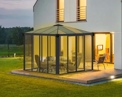 Image de Gazebo tonnelle fermée 8.6m² gris anthracite - Palram - 704744 - ledro 3000