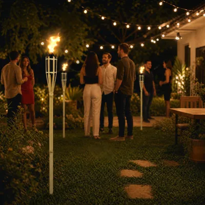 Image de NAIZY - Torches de jardin en bambou, 90 cm, lot de 48 torches réutilisables avec pic à planter et réservoir d'huile de 213 ml, pour une ambiance chaleureuse lors de vos événements et dans votre jardin
