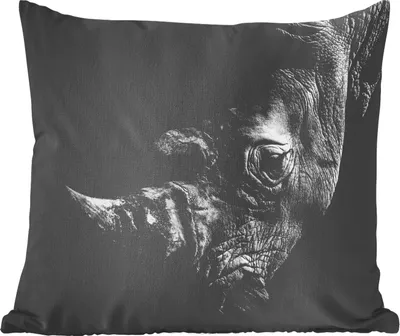 Produktbild von MuchoWow® Zierkissen Sofakissen Wohnzimmer Dekokissen 45x45 cm Rhinozeros - Tier - Schwarz - Weiß - Schlafpolster - Polster für das Sofa