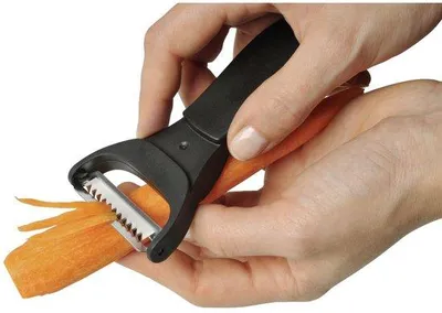 Image de Unyqoos® : Éplucheur de légumes 2-en-1 avec râpe à julienne, en acier inoxydable et plastique, ergonomique, lavable au lave-vaisselle