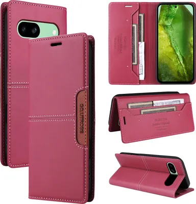 Produktbild von Handyhülle für Google Pixel 8A Hülle, Leder Flip Wallet Kartenfach Stand Schutzhülle Rot
