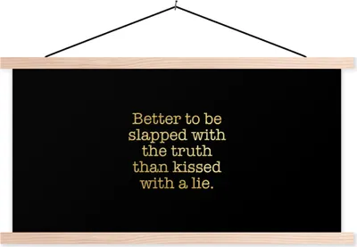 Produktbild von MuchoWow® Textilposter Zitate - Wahrheit - Gold - Schwarz 60x30 cm mit holzfarbenen Rahmen - Dekoration