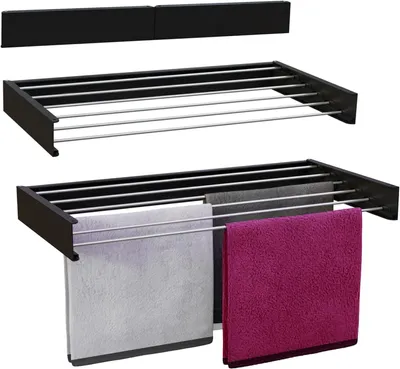 Zdjęcie produktu dla Suszarka ścienna 6 m, 100 cm, czarna, aluminium, składana, do prania