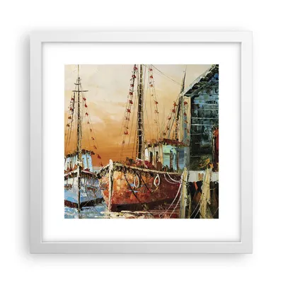Produktbild von Gerahmtes Poster - Weißer Rahmen - Kutter Hafen Öl - 30x30 cm - Wand Bild - Wanddeko - Wandbilder - Kunstposter - Wandposter - Bilderrahmen - Bilder - Kunstdruck - Wandbild - P2WAC30x30-4216