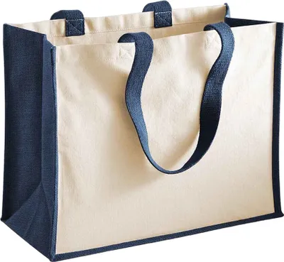 Produktbild von Westford Mill - Einkaufstasche "Classic", Jute PC6263 (Einheitsgröße) (Marineblau)