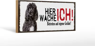 Produktbild von Holzschild Hinweis Pudel hier wache ich eigene Gefahr, 27 x 10 cm, Holzschilder Tiere Achtung