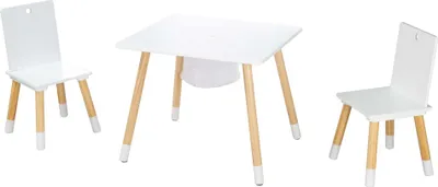 Produktbild von roba Kindersitzgruppe, Kindermöbel Set aus 2 Kinderstühlen & 1 Tisch, Holz, weiß lackiert, inkl. Aufbewahrungsnetz