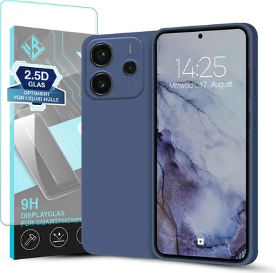 Produktbild von Hülle für Xiaomi Redmi Note 14 mit 9H Displayglas Displayschutz Plus Case Cover Bumper Silikon Softgrip Schutzhülle Farbe: Lavendelblau