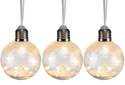 Produktbild von 3 Stück LED Deko Glühbirne Lichtkugel Dekokugel Kugellampe Batterie Ø8cm warmweiß