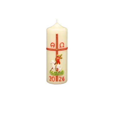 Produktbild von Osterkerze Kreuz, Lamm, A und O, Jahreszahl 170 x Ø 60 mm