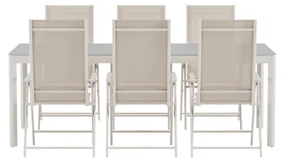 Zdjęcie produktu dla Lino zestaw ogrodowy stół 100x220cm beżowy 6 krzeseł beżowy.