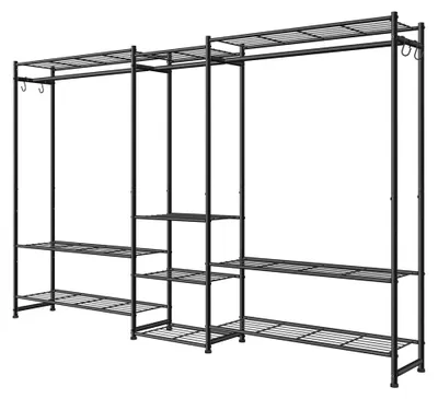 Imagen del producto de Perchero de metal, armario abierto, con 10 estantes. Color: . Dimensiones: 206,4 x 30 x 157,1 cm