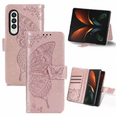 Image de Coque König Design compatible avec le Samsung Galaxy Z Fold3 5G, en simili cuir, pour téléphone portable - Étui de téléphone rose