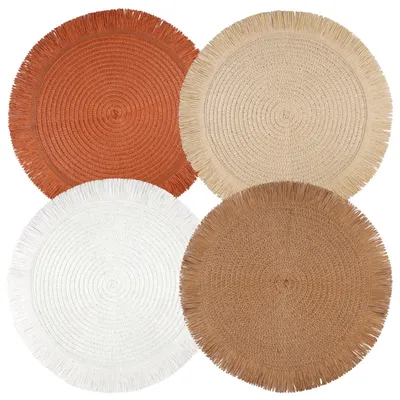 4er-Set runde gewebte Platzsets, 38 cm, waschbar, rutschfest