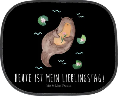 Produktbild von Mr. & Mrs. Panda Sonnenschutz Auto Otter Seerose - Schwarz - Geschenk, Lieblingstag, Seeotter, Sonnenblende, hitzeschutz, Wasser, saugnapf, Fluss, für Autoscheiben