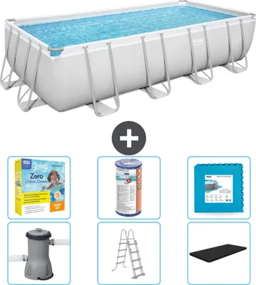Obrázok produktu pre Obdĺžnikový bazén Bestway Power Steel - 488 x 244 x 122 - sivý, vrátane čerpadla - rebríka - krytu na údržbu - filtra - dlážky